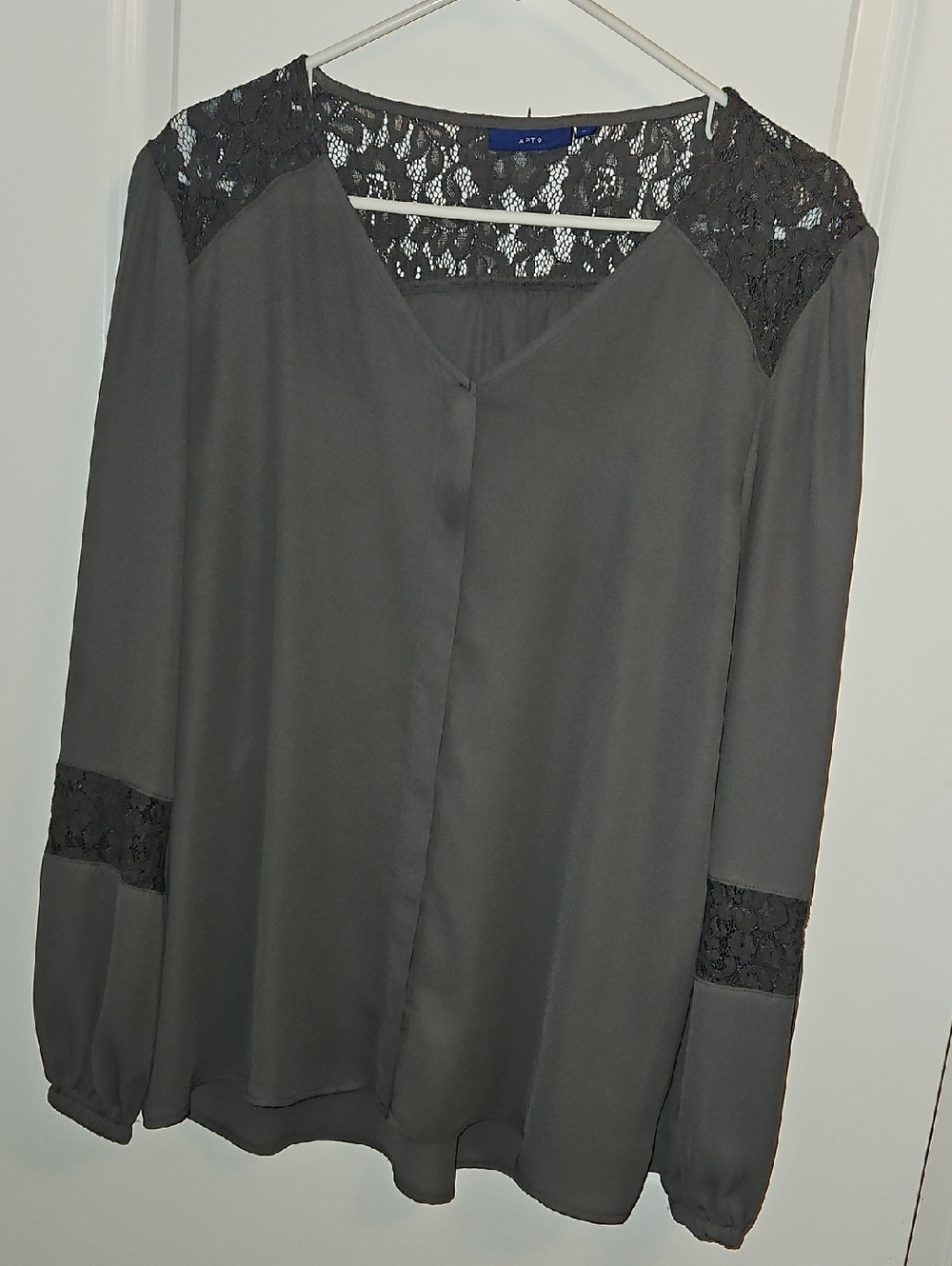 Apt. 9 Charcoal Gray Lace Shoulder and Sleeve Blouse